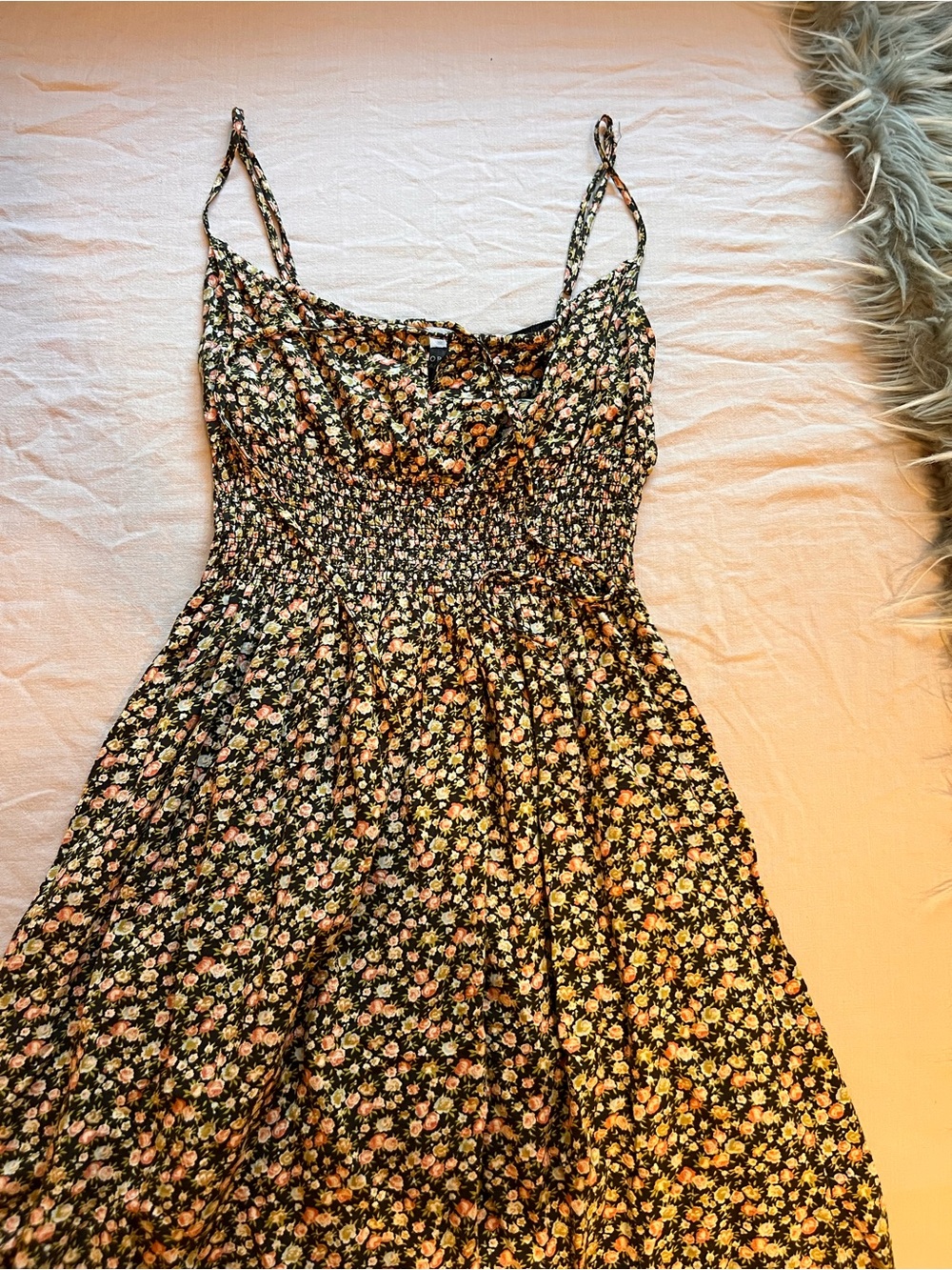 Dress Forum Black Floral Midi Dress with Pink & Cream Blossoms